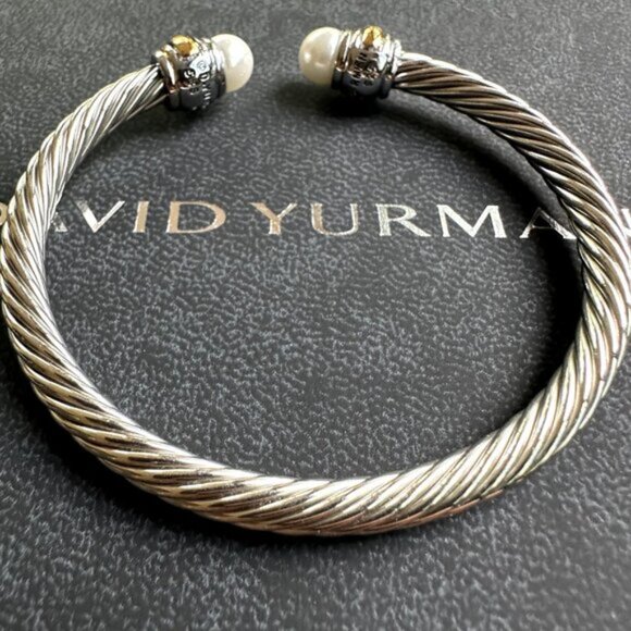 David Yurman Cable Classics Pearls & 14K Gold 7mm Cable Cuff Bracelet - Picture 2 of 5